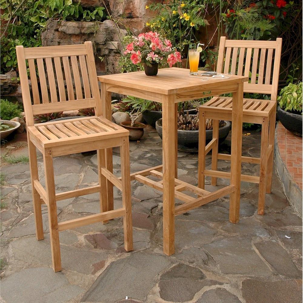Anderson Teak Avalon Outdoor Bar Set with a 27" Square Outdoor Bar Table and 2 New Avalon Outdoor Bar Chairs - Home Bars USA