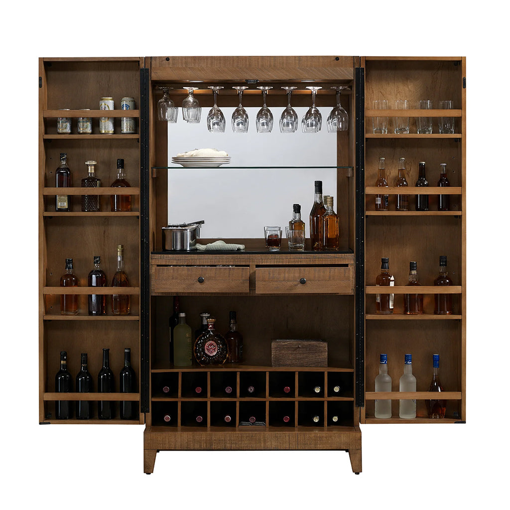 American Heritage Braxton Wine Cabinet with open doors showing storage - Home Bars USA