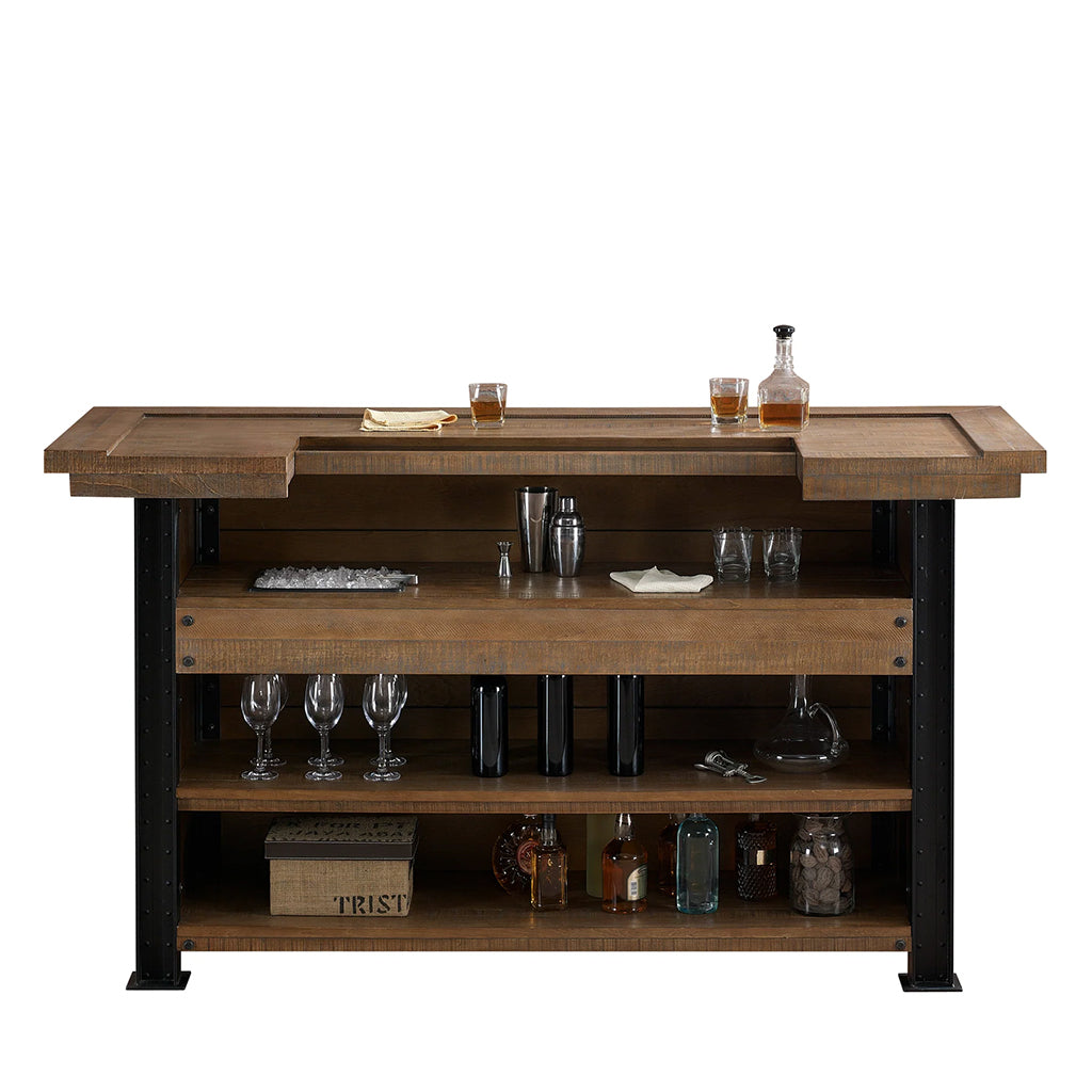 American Heritage Gateway Home Bar in Reclaimed finish showing storage - Home Bars USA