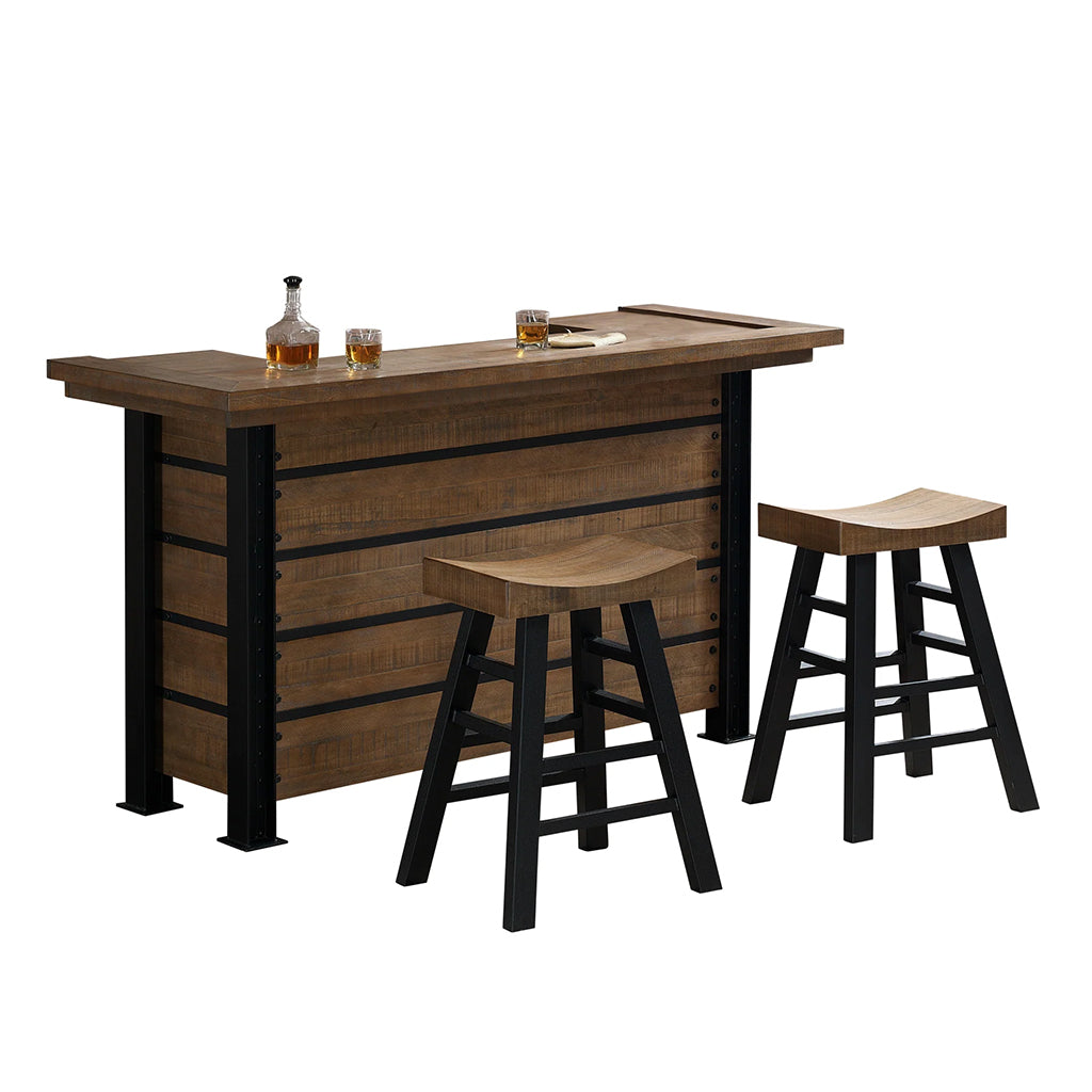 American Heritage Gateway Home Bar in Reclaimed finish with bar stools - Home Bars USA 