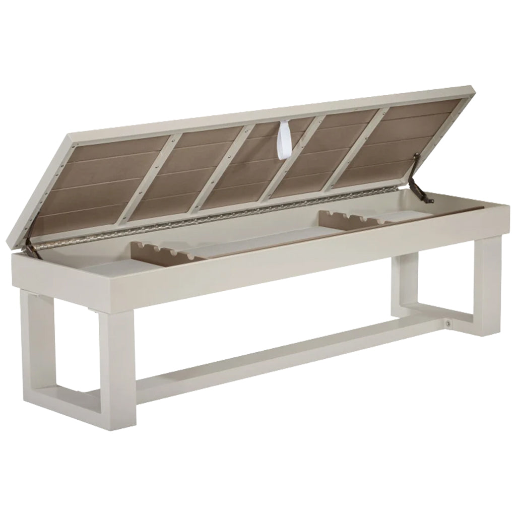 American Heritage Lanai Outdoor Storage Bench in Oyster Grey open - Home Bars USA
