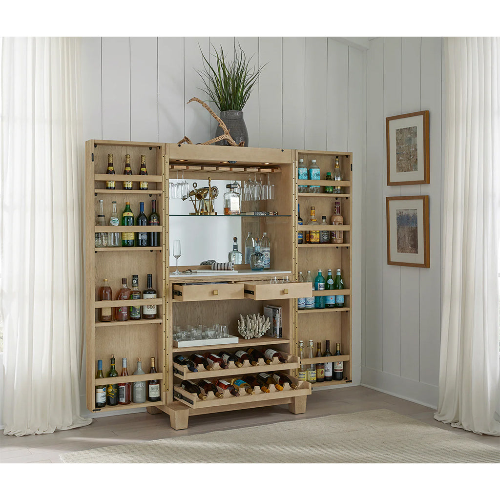 American Heritage Port Royal Wine &amp; Liquor Cabinet in interior with open doors showing storage - Home Bars USA
