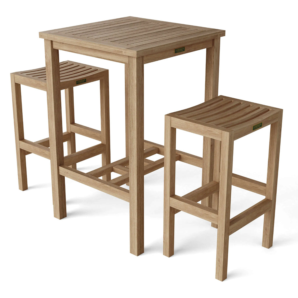 Anderson Teak Avalon 27&quot; Square Outdoor Bar Table set - Home Bars USA