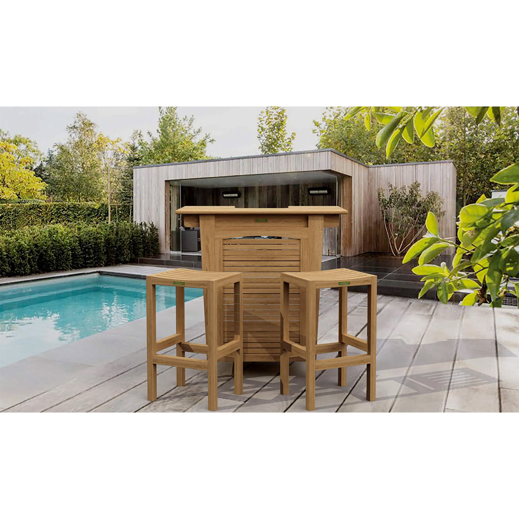 Anderson Teak Montego Outdoor Bar Table in a patio - Home Bars USA