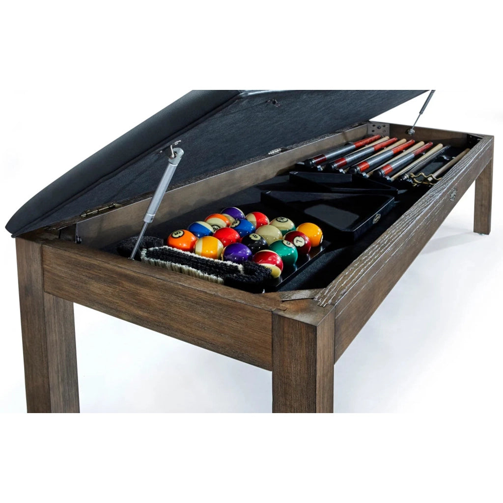 Brunswick Centennial Storage Bench in Rustic Dark Brown gas-assist hinges - Home Bars USA