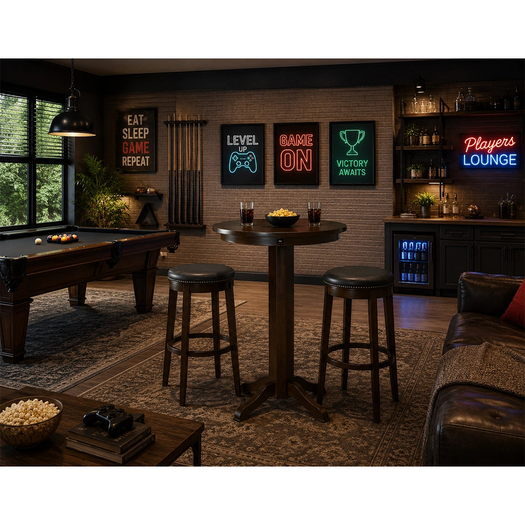 Brunswick Traditional Pub Table with USB Port in Espresso in interior design - ome Bars USA
