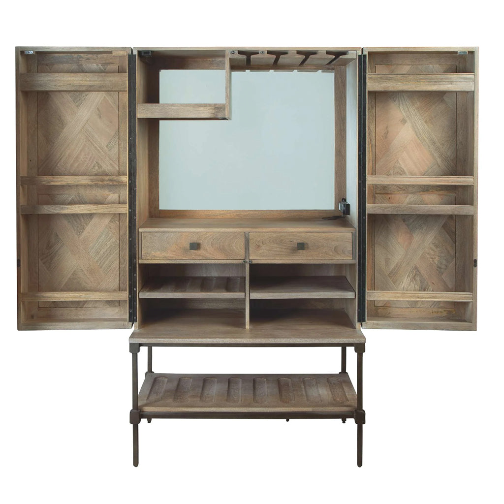 Howard Miller Abel Wine &amp; Bar Cabinet 695336 front with open doors showing storage space - Home Bars USA