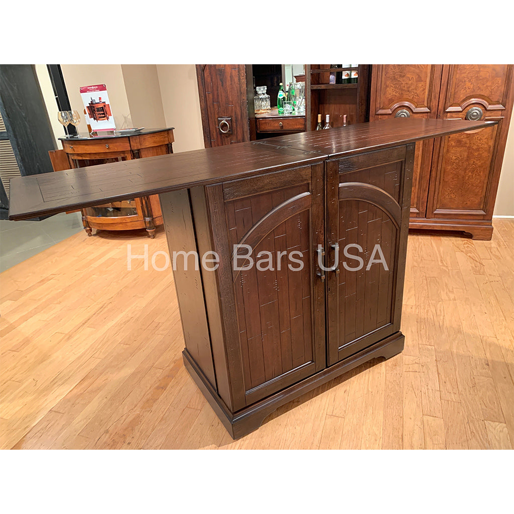 Howard Miller Benmore Valley Wine &amp; Bar Console 695124 real photo of bar front view with open serving space in interior - Home Bars USA