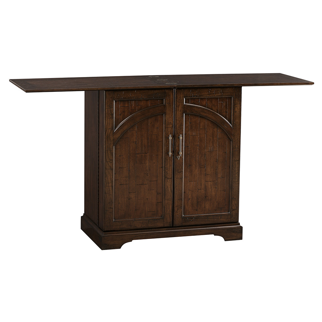 Howard Miller Benmore Valley Wine &amp; Bar Console 695124 front view with open serving space and closed doors - Home Bars USA
