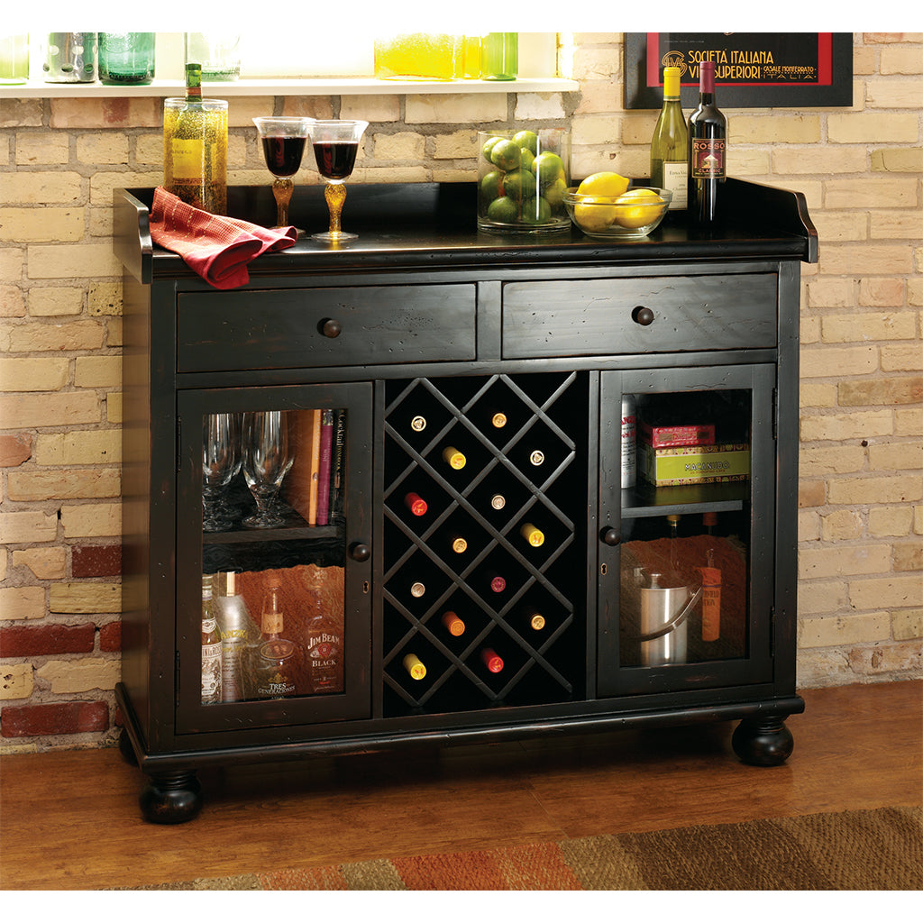 Howard Miller Cabernet Hills Wine &amp; Bar Console 695002 front view in interior - Home Bars USA