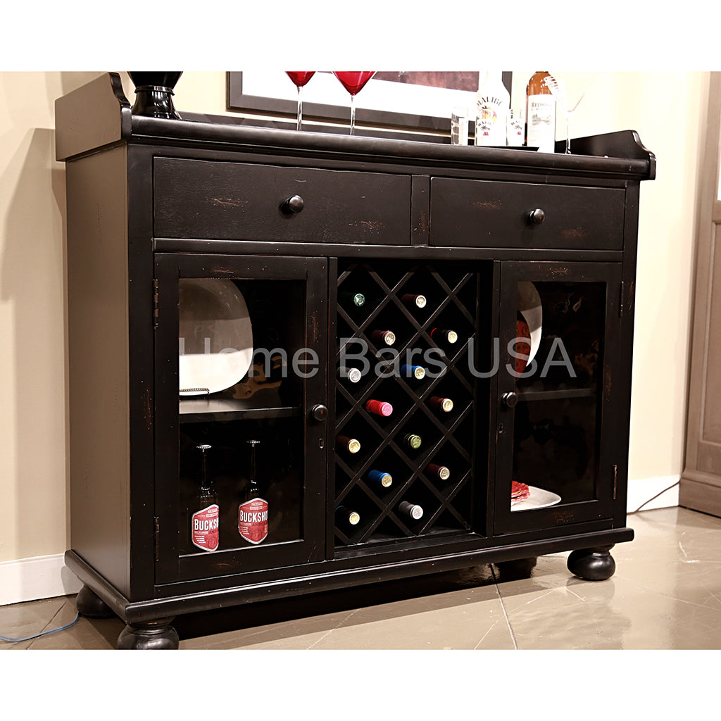 Howard Miller Cabernet Hills Wine &amp; Bar Console 695002 real photo of side view in interior - Home Bars USA