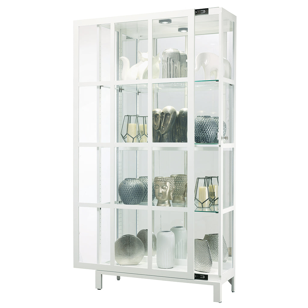 Howard Miller Clara White Curio Cabinet 680763 with an open sliding door - Home Bars USA