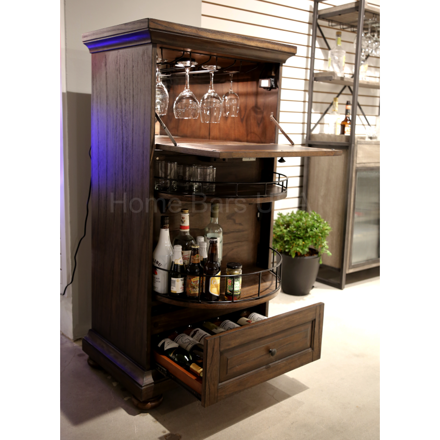 Howard Miller Cognac II Wine &amp; Bar Cabinet 695298 real photo with open doors - Home Bars USA