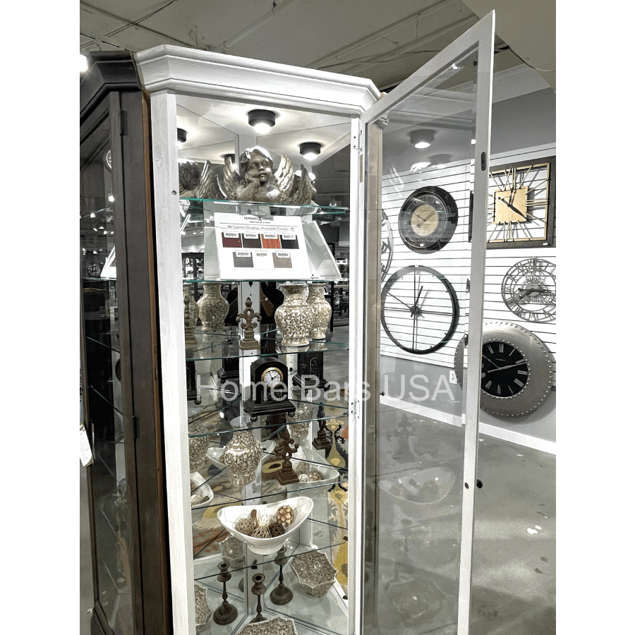 Howard Miller Delia II Corner Curio Cabinet 680642 real photo with an open door - Home Bars USA