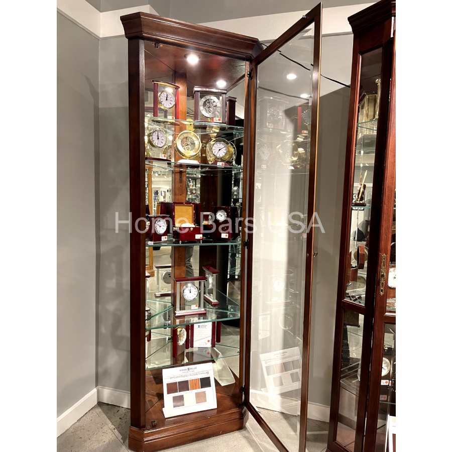 Howard Miller Drake Corner Curio Cabinet 680483 real photo with an open door - Home Bars USA