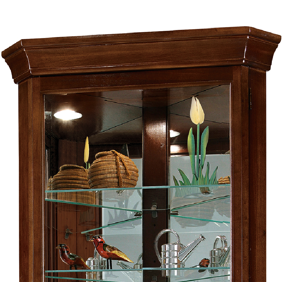 Howard Miller Drake Corner Curio Cabinet 680483 top part details - Home Bars USA