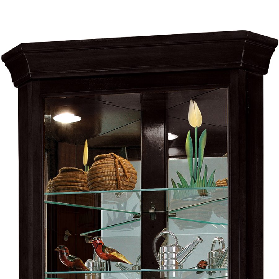 Howard Miller Duane Corner Curio Cabinet 680487 top part details - Home Bars USA