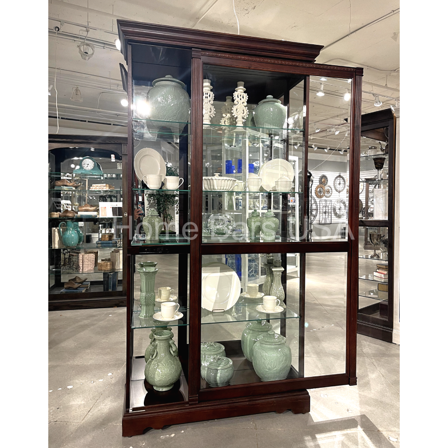 Howard Miller Dublin Curio Cabinet 680337 real photo of the front witj an open sliding door - Home Bars USA