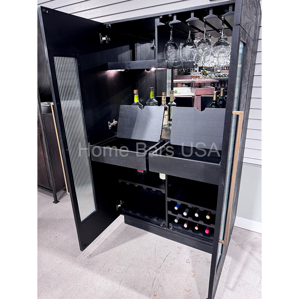 Howard Miller Elias Wine &amp; Bar Cabinet 695358 real photo of the drawers with lift-up shelves - Home Bars USA