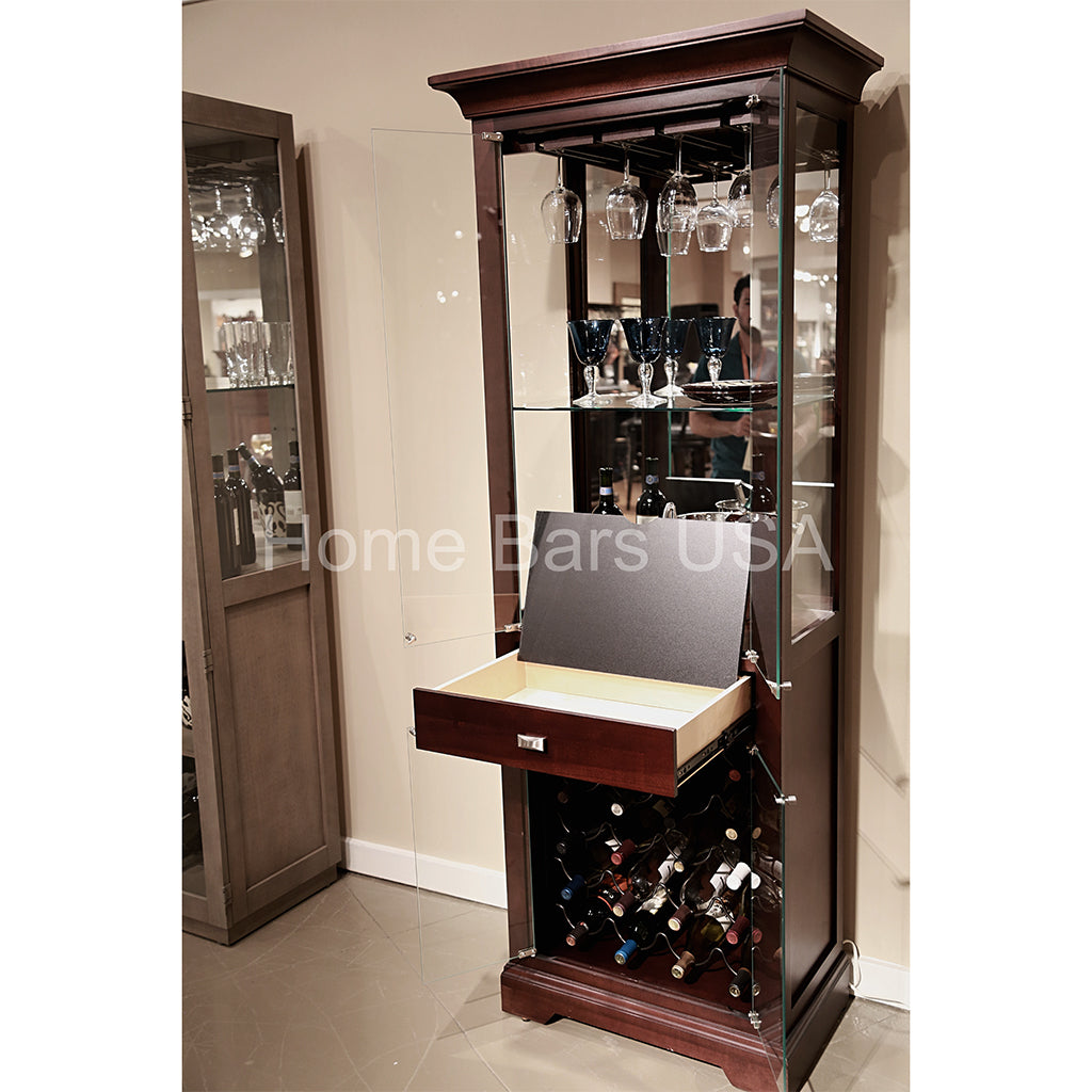 Howard Miller Gimlet Wine &amp; Bar Cabinet 690005 real photo of bar front with open doors showing serving space and additional storage space - Home Bars USA