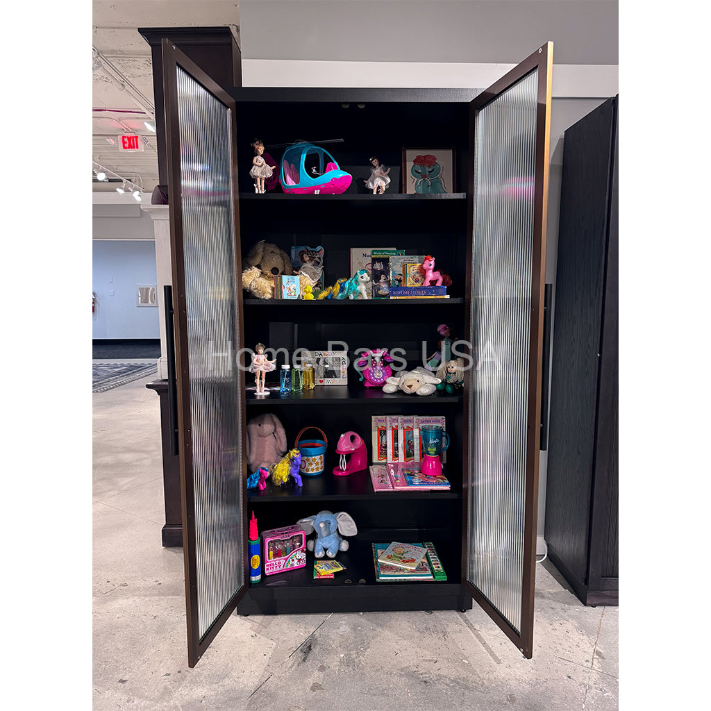 Howard Miller Inara Storage Cabinet 680810 real photo of the front with open doors showing the details inside - Home Bars USA