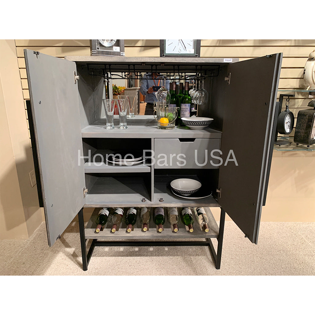 Howard Miller Jamaica Inn Wine &amp; Bar Cabinet 695226 real photo of bar cabinet front with open doors showing details inside - Home Bars USA