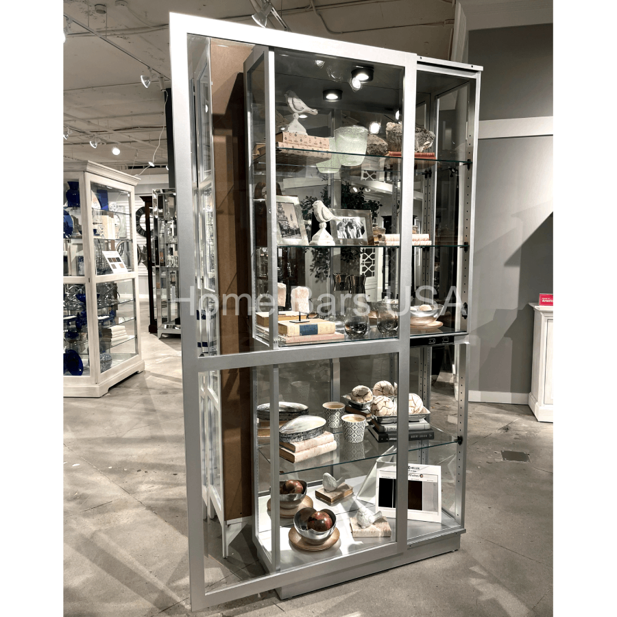 Howard Miller Jayden II Curio Cabinet 680576 real photo of open sliding door - Home Bars USA