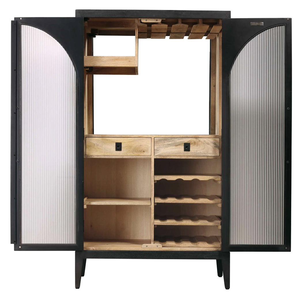 Howard Miller Jullian Wine &amp; Bar Cabinet 695372 front with open doors - Home Bars USA