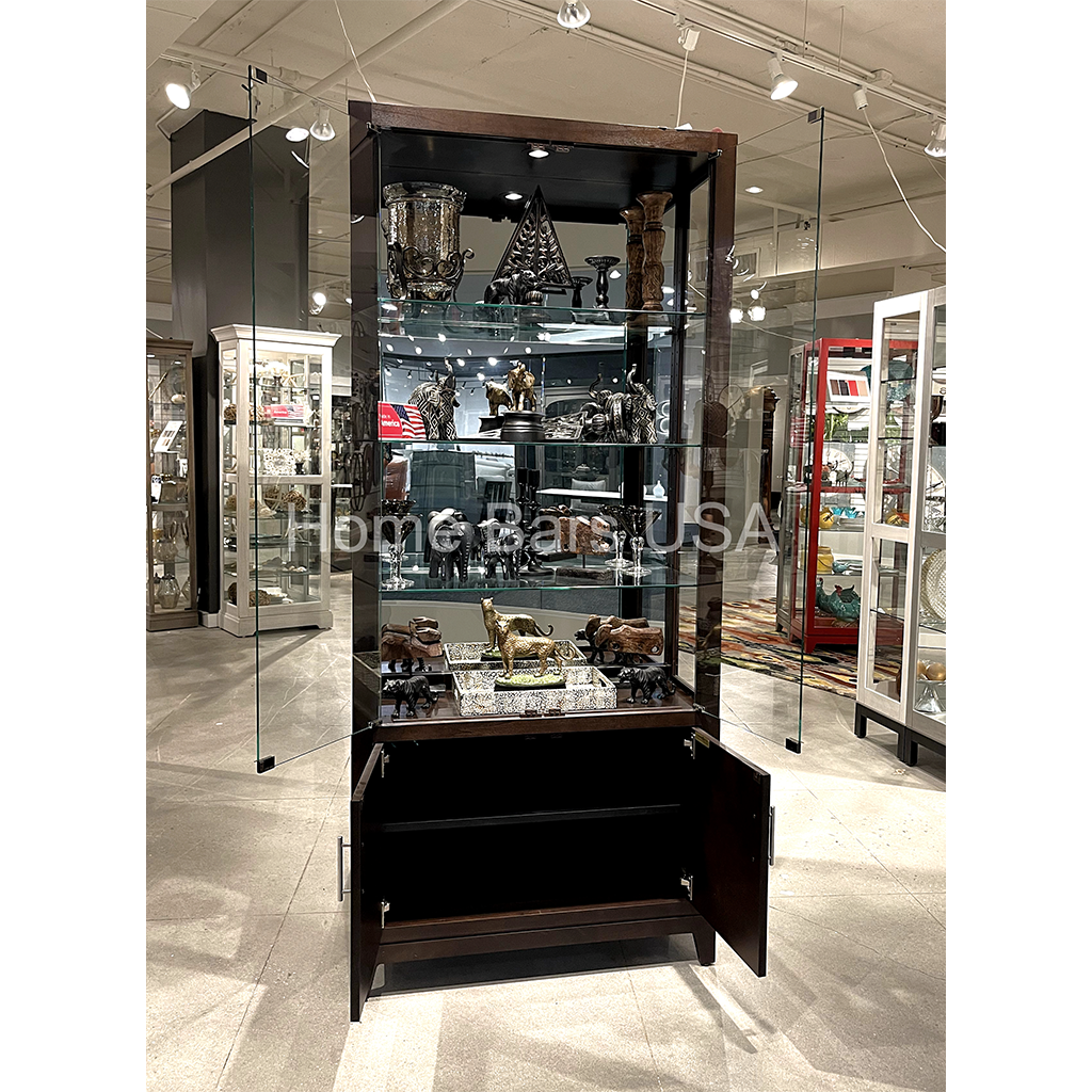 Howard Miller Larson Curio Cabinet 680750 real photo of the front with open doors showing the available storage - Home Bars USA
