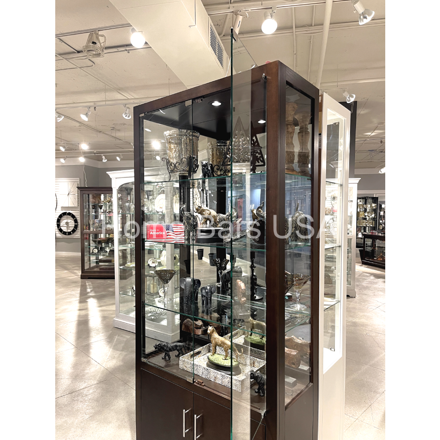 Howard Miller Larson Curio Cabinet 680750 real photo with an open glass door - Home Bars USA