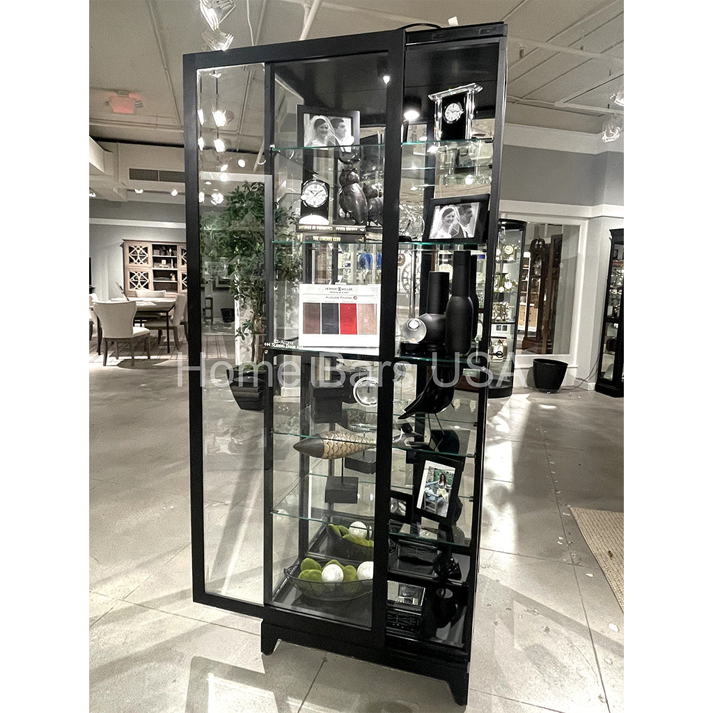 Howard Miller Luke IV Curio Cabinet 680629 real photo of the front with open sliding door - Home Bars USA