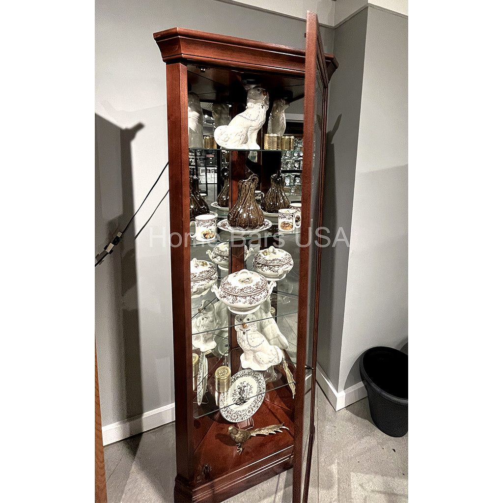 Howard Miller Lynwood Corner Curio Cabinet 680345 real photo of the front with an open door - Home Bars USA