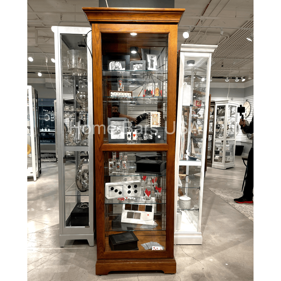 Howard Miller Moorland Curio Cabinet 680471 real photo of the front with closed sliding door - Home Bars USA
