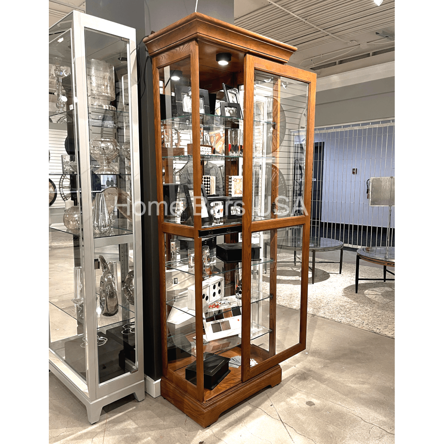 Howard Miller Moorland Curio Cabinet 680471 real photo with an open front sliding door - Home Bars USA