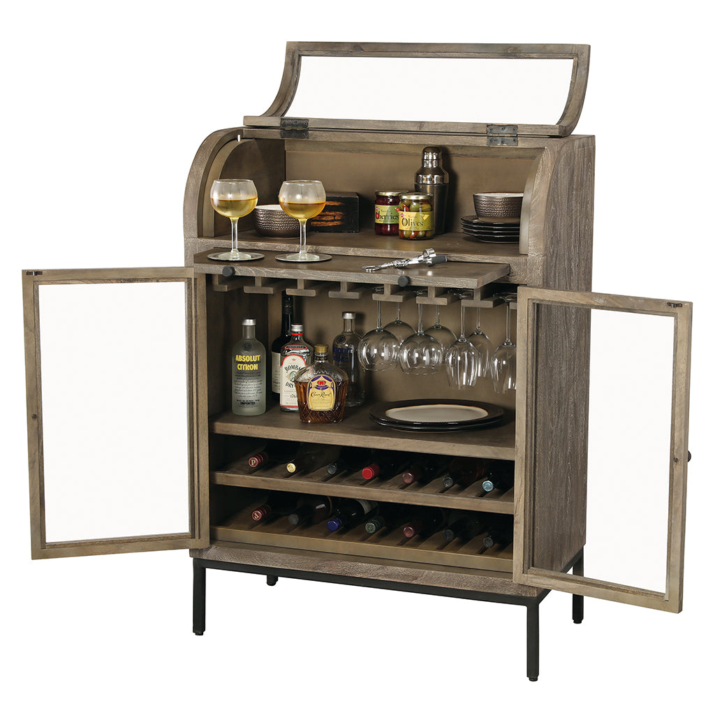 Howard Miller Paloma Wine &amp; Bar Cabinet 695244 front view with open doors showing storage space - Home Bars USA