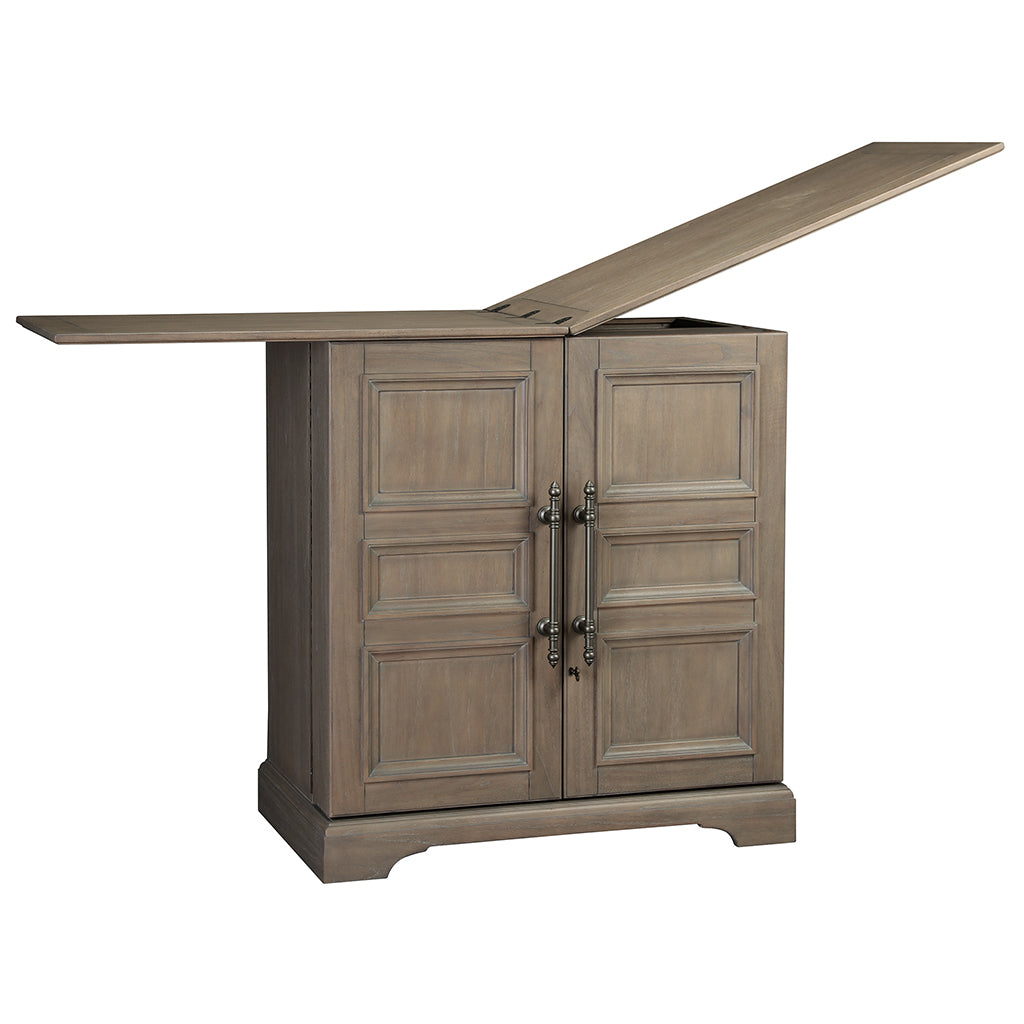 Howard Miller Passport Wine &amp; Bar Console 695276 - closed doors with half open table - Home Bars USA