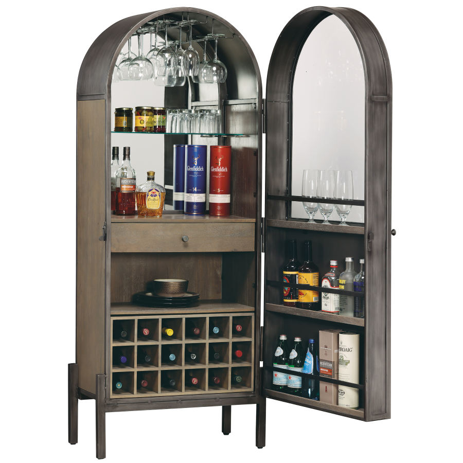 Howard Miller Ramses Wine &amp; Bar Cabinet 695318 with an open door showing the details inside - Home Bars USA