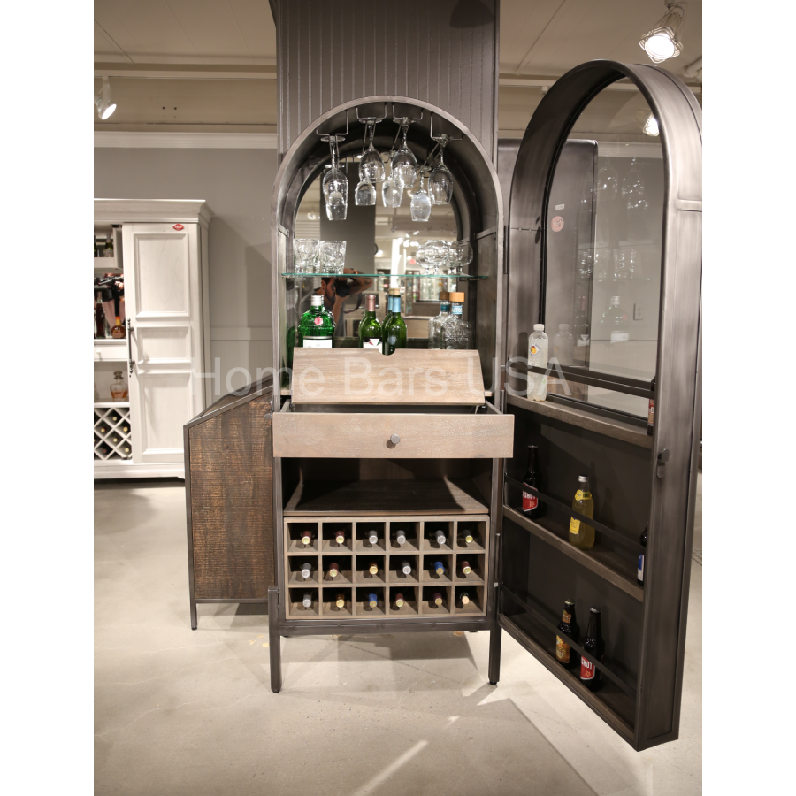 Howard Miller Ramses Wine &amp; Bar Cabinet 695318 real photo of the front with an open door showing the inside storage features - Home Bars USA