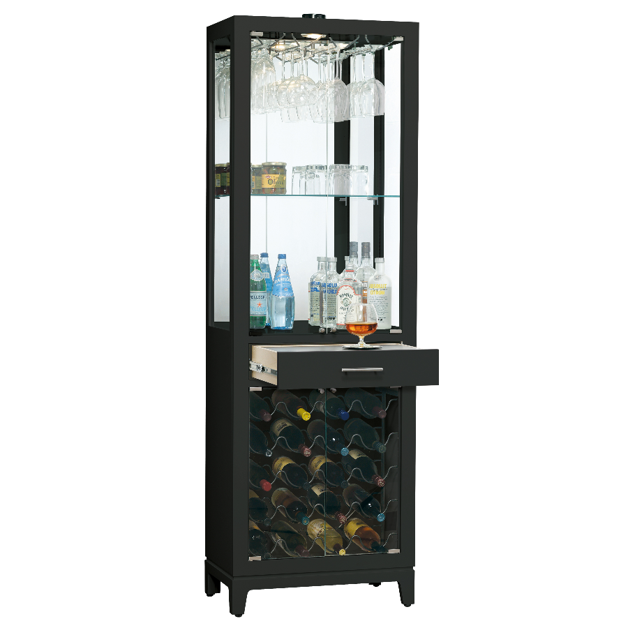 Howard Miller Samson III Wine &amp; Bar Cabinet 690052 with an open drawer featuring a serving space - Home Bars USA
