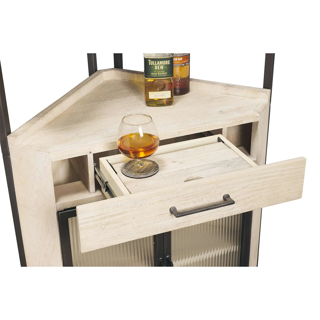 Howard Miller Studio Corner Wine &amp; Bar Cabinet 695361 drawer with lift-up shelf - Home Bars USA