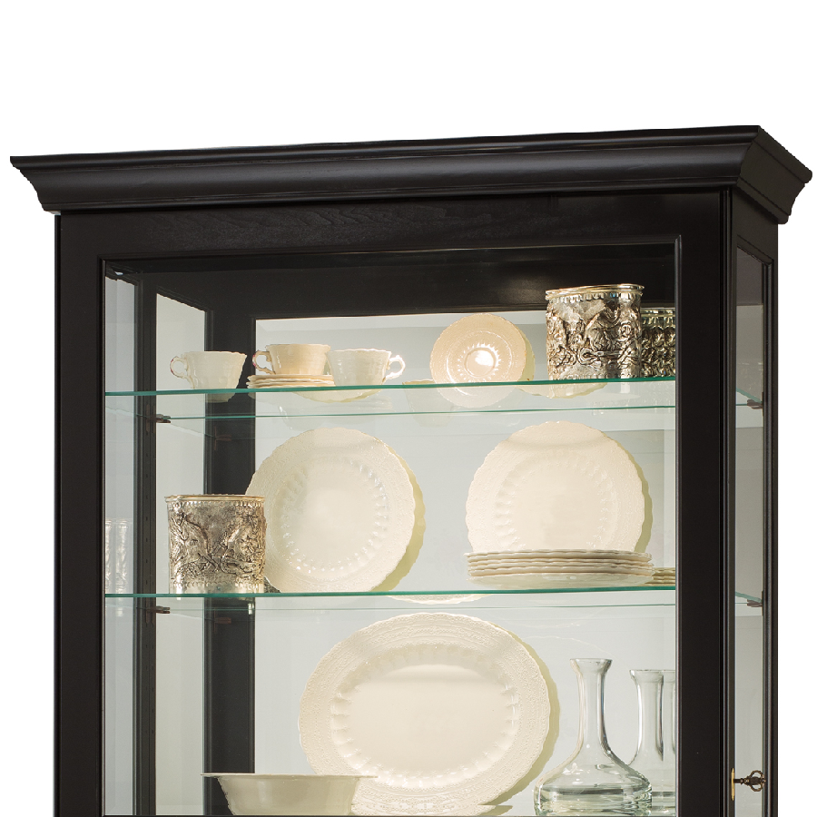 Howard Miller Tyler II Black Curio Cabinet 680538 details of top part - Home Bars USA
