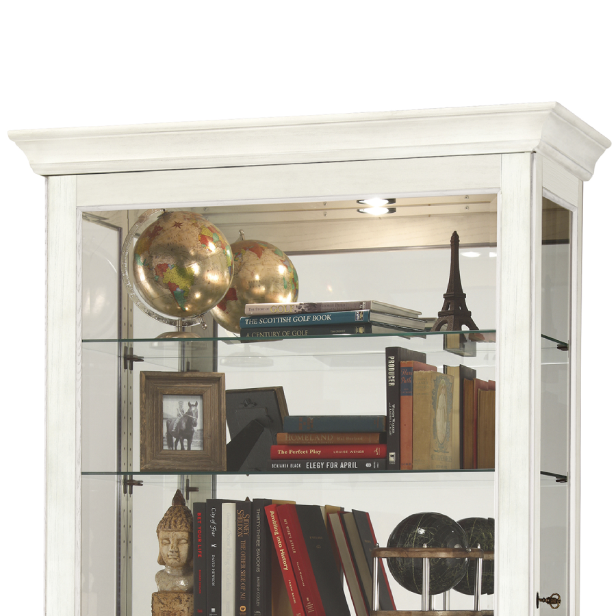 Howard Miller Tyler IV White Curio Cabinet 680639 details of top part - Home Bars USA