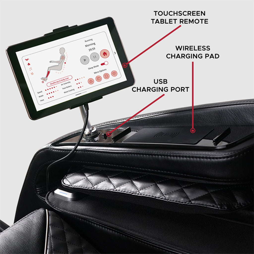 Kyota Kizuna Massage Chair M688 in Brown wireless charging pad