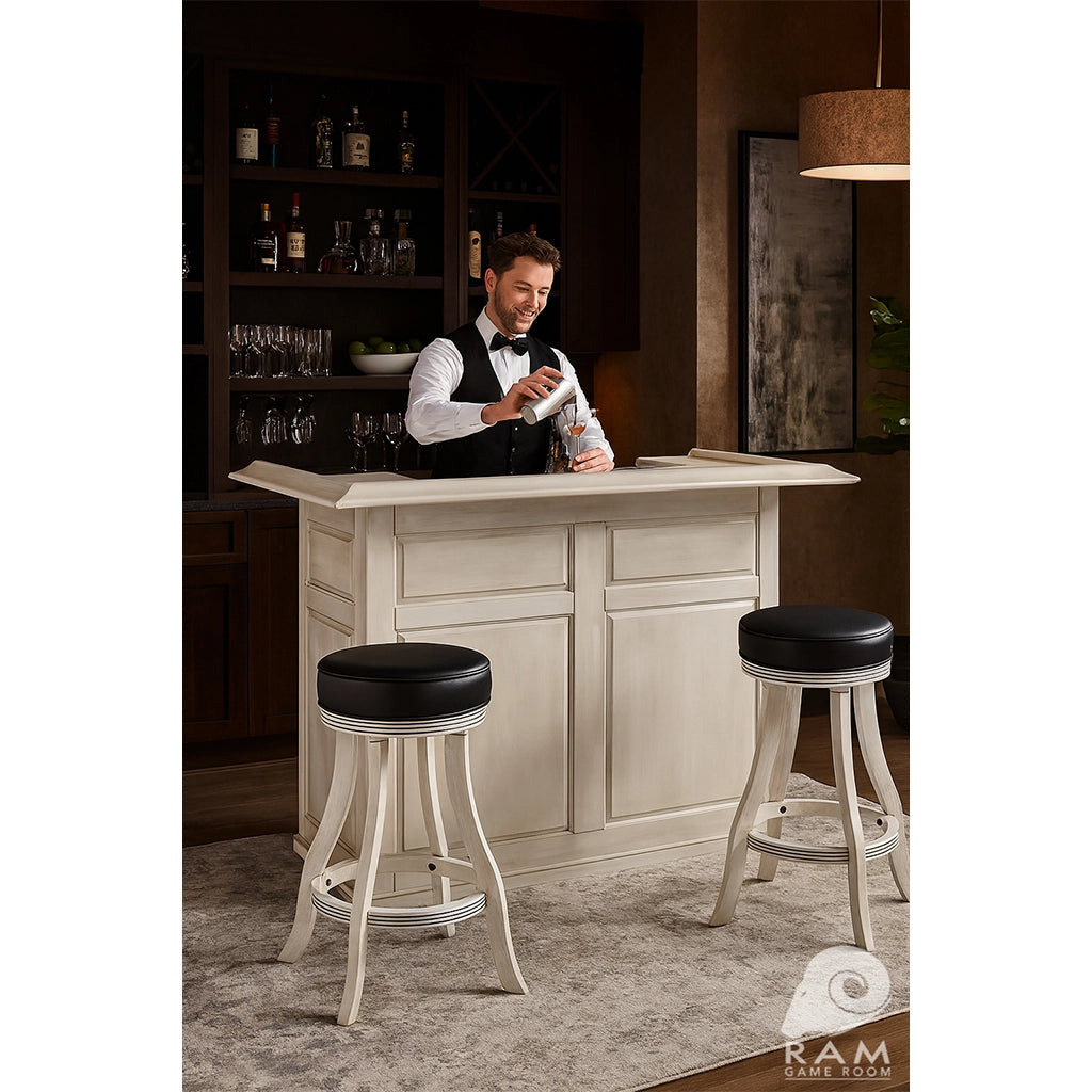 RAM Game Room 60" Home Bar in Antique White lifestyle - Home Bars USA