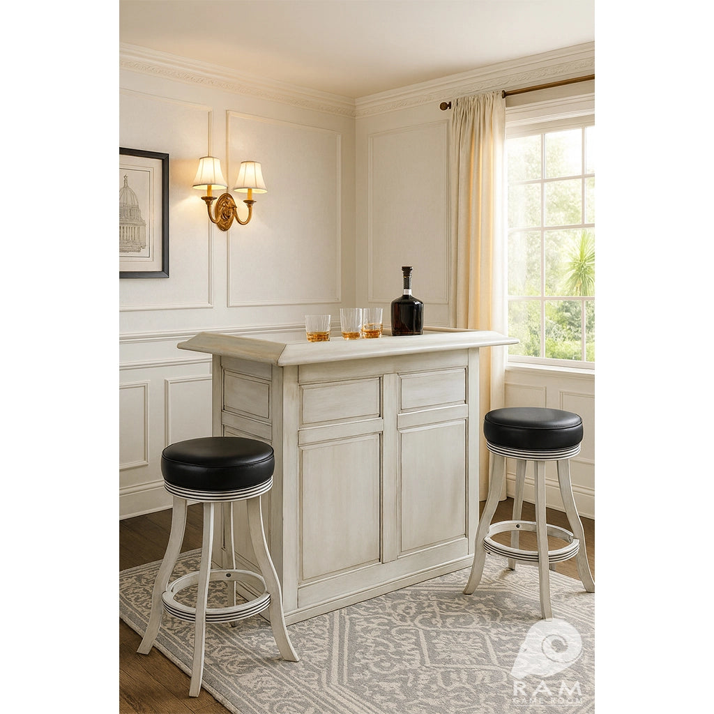 RAM Game Room 60" Home Bar in Antique White set with bar stools - Home Bars USA