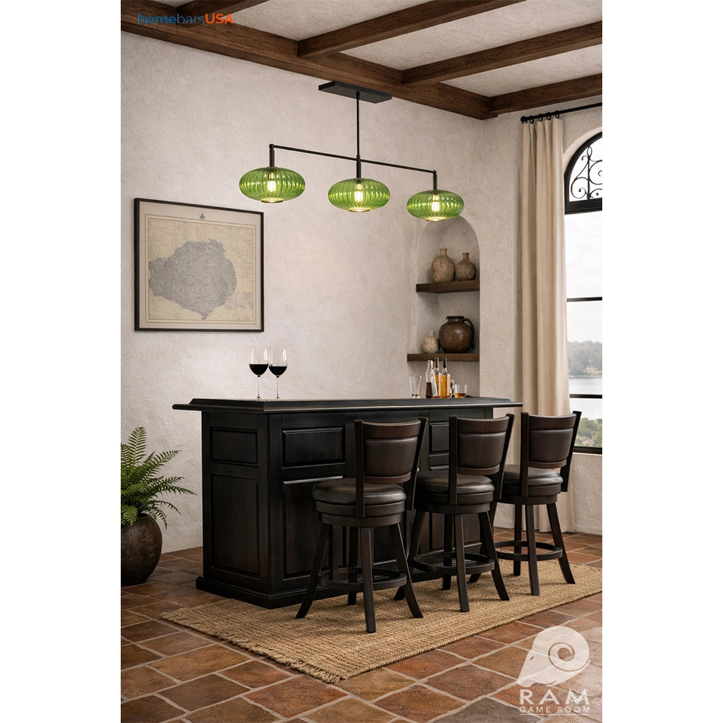 RAM Game Room 72" Home Bar in Black set with bar stools - Home Bars USA