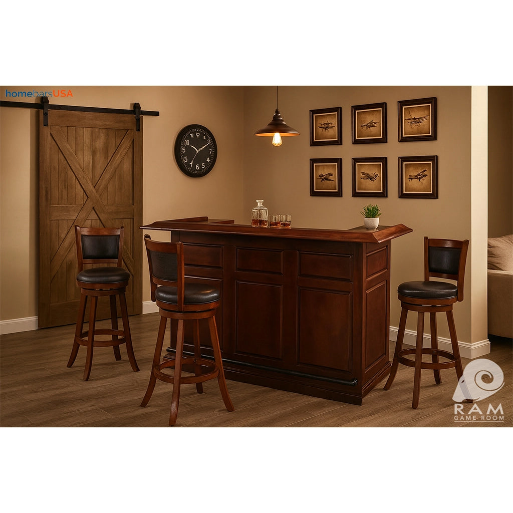 RAM Game Room 72" Home Bar in Cappuccino with bar stools - Home Bars USA