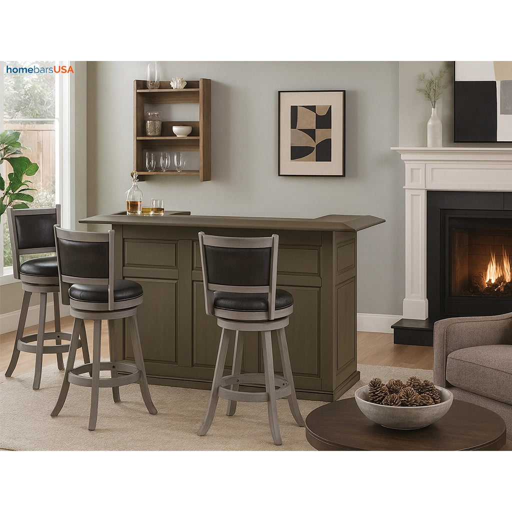 RAM Game Room 72" Home Bar in Slate with bar stools - Home Bars USA