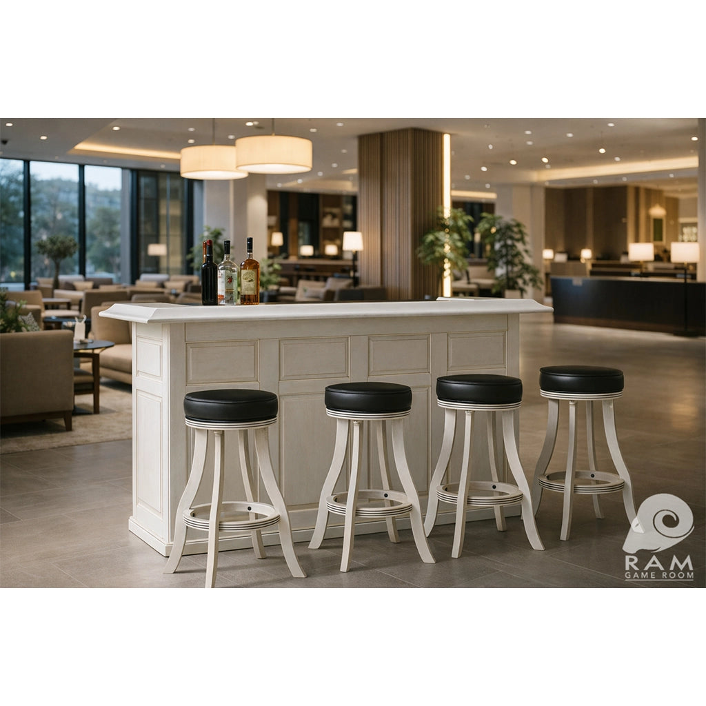 RAM Game Room 84" English Pub Style Home Bar in Antique White lifestyle - Home Bars USA
