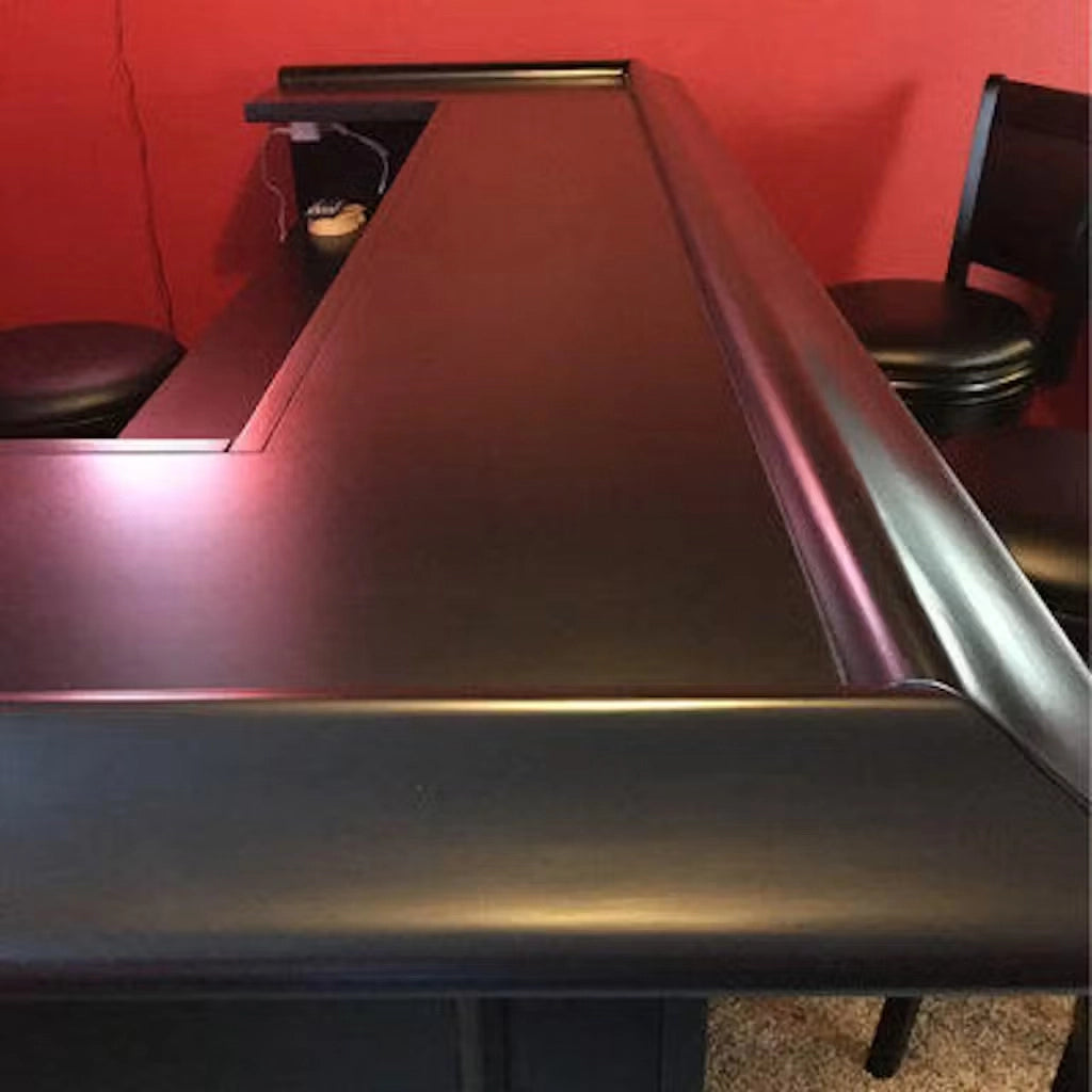 RAM Game Room 84" English Pub Style Home Bar in Black real photo of the serving space - Home Bars USA